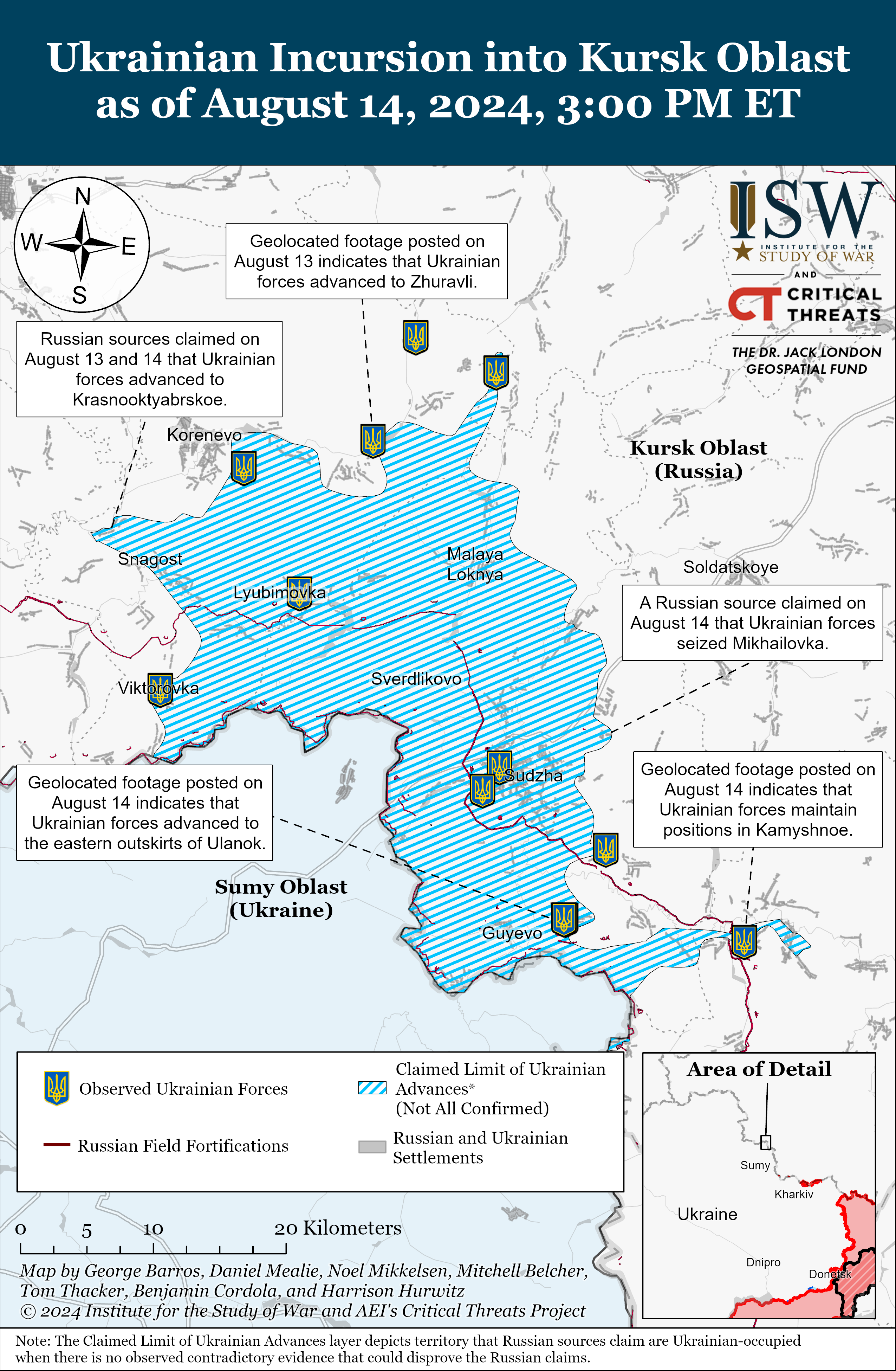 Ukraine S Incursion Into Russia S Kursk Region Updated Battle Maps   UAF Kursk Incursion August 14, 2024 1 